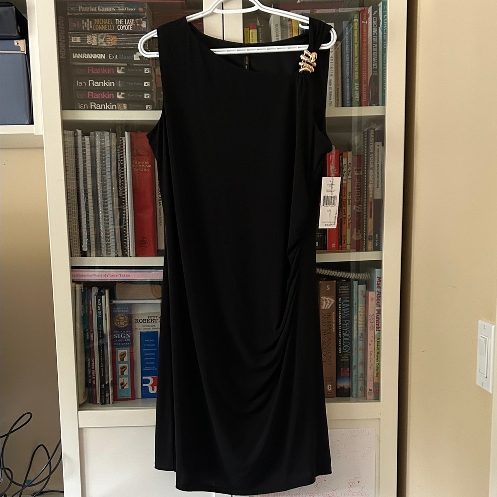 Michaels Black Midi Dress with Brooch